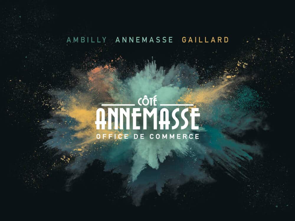 Visuel générique de l'Office de Commerce Côté Annemasse, avec un fond noir et une explosition de couleurs dans les ton orangés et verts.